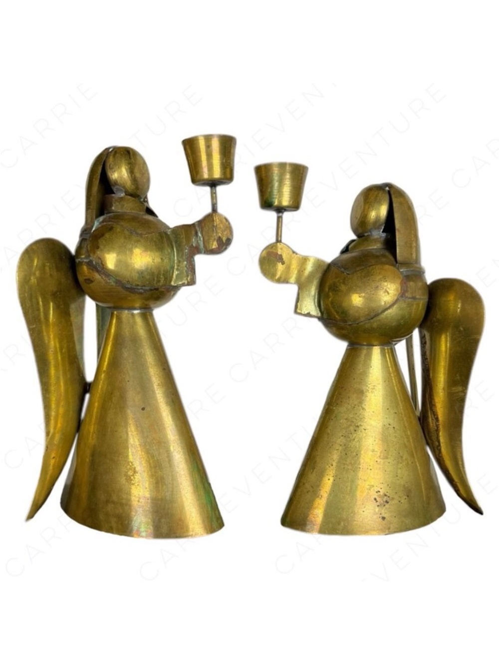 Vintage Brass Angels Candle Holder Pair Shabby Chic Farmhouse Style Rustic Decor
